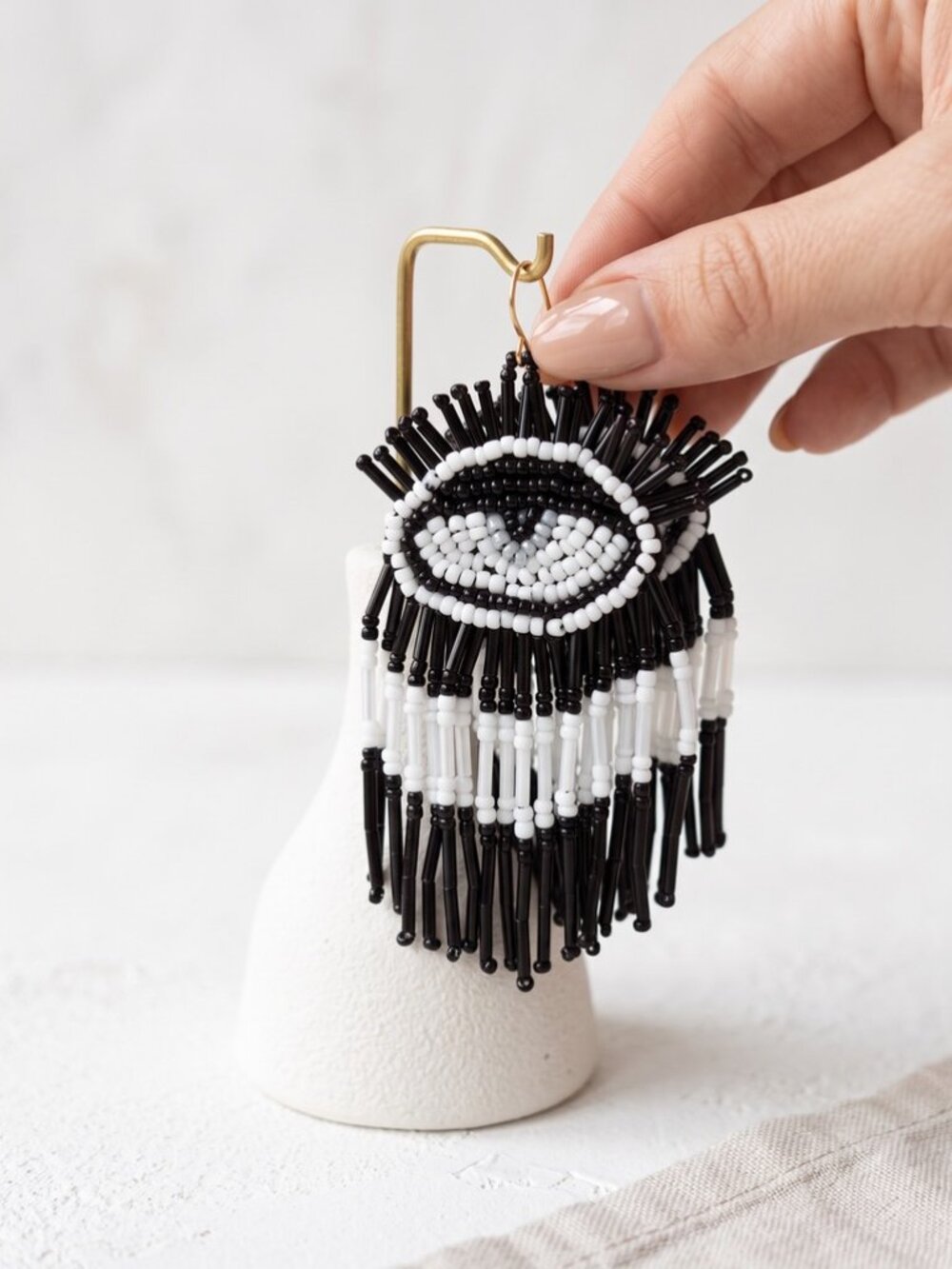 Beaded Evil Eye Earrings Black and White